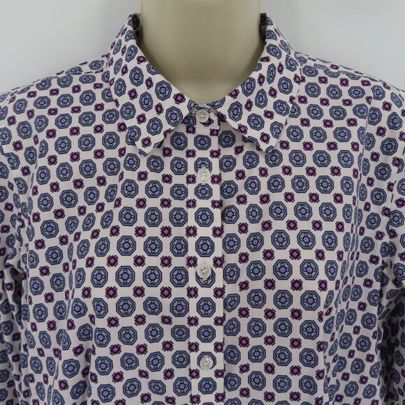 Talbots Womens 10 Non Iron Purple Blue Geometric Collar Button Shirt Top Blouse - Picture 2 of 10